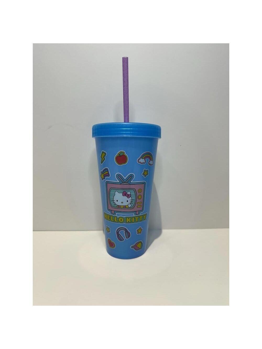 HELLO KITTY Blue to Purple Color Changing Tumbler Lid & Glitter Straw 24 oz New